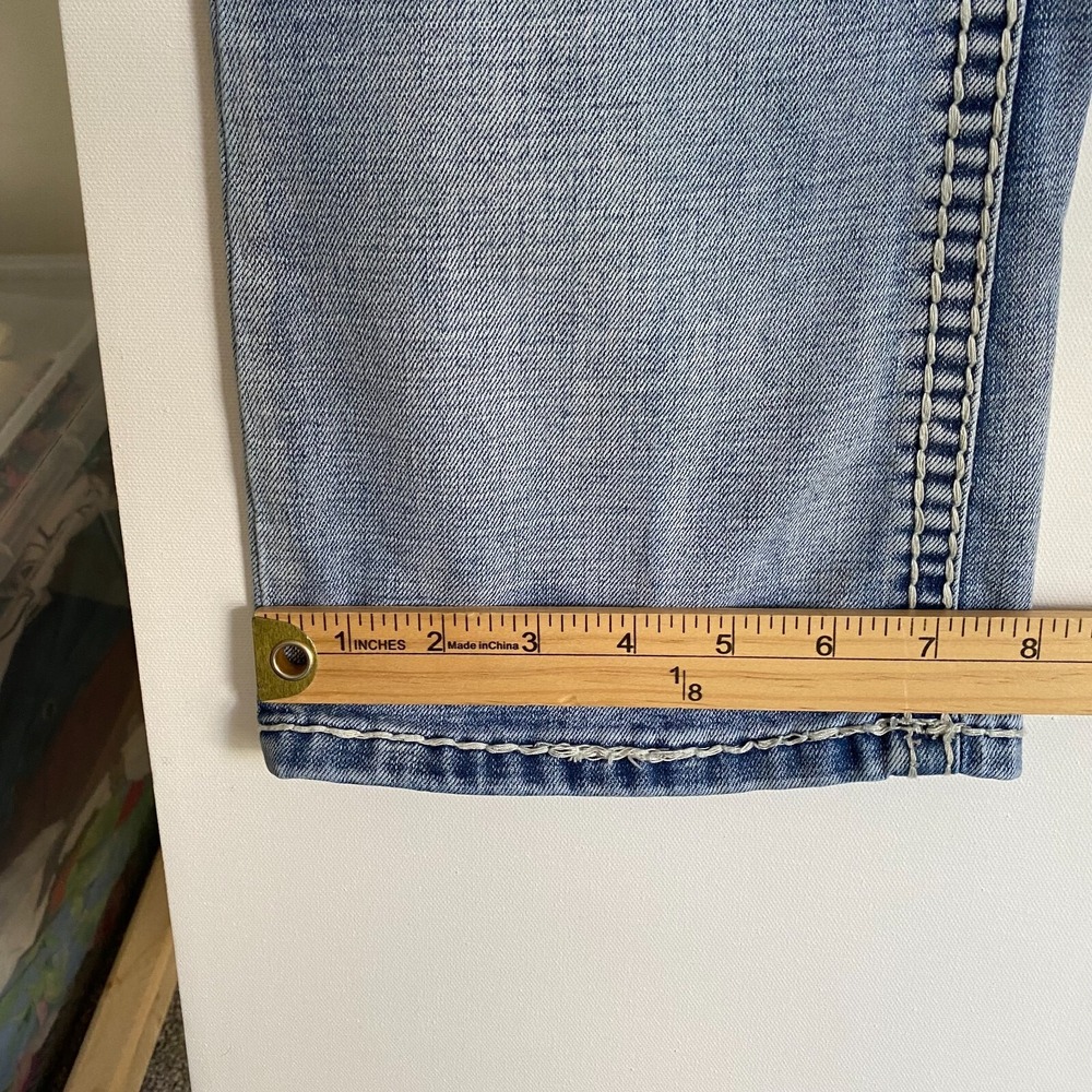 Flare Y2K Jeans Women Size 28 Blue Thick Stitch Low Rise Embroidered - Picture 10 of 13